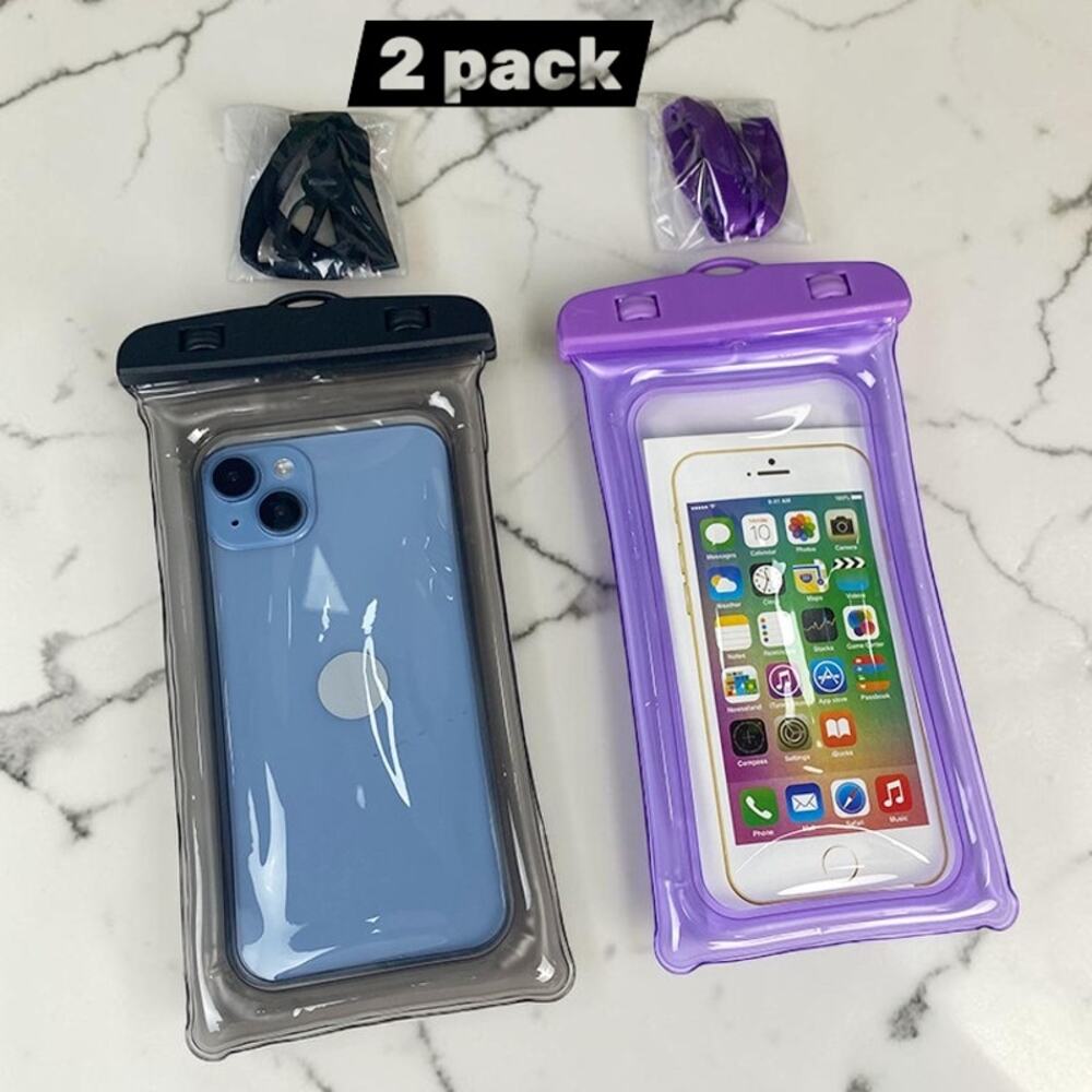 Mobile Phone Dry Bag Pouch ~ 2 Pack Transparent Floating Waterproof Touch Screen